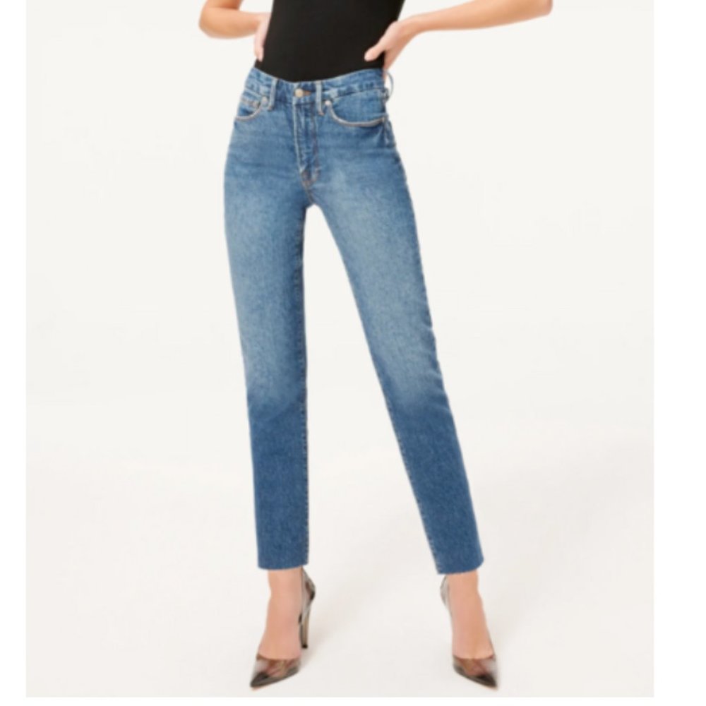 NWT Good American Women's Blue Good Classic Raw Hem Jeans Size 8/29